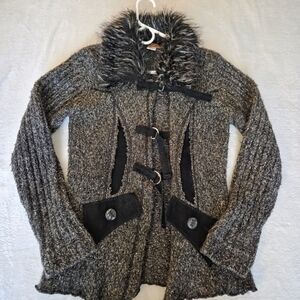 Vintage Y2K Identity Club Sweater Faux Fur Wool Blend Sz‎ Med